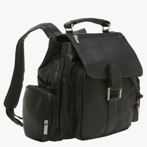 Le Donne genuine Leather Classic Multi-Pocket Backpack Black